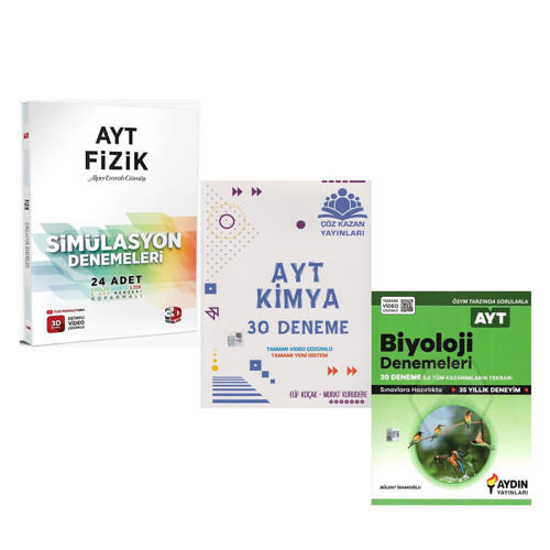 3D AYT Fizik Çöz Kazan Kimya ve Aydın Biyoloji Deneme Seti 3 Kitap