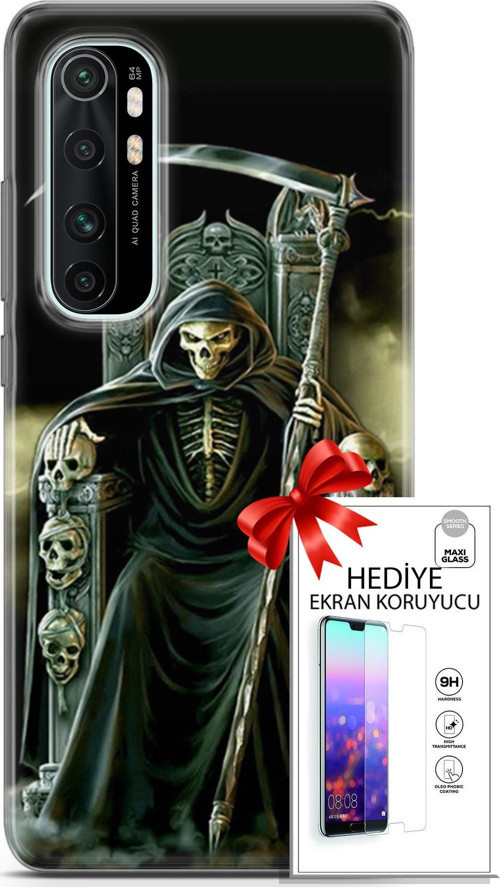 Xiaomi Mi Note 10 Lite Kılıf Orijinal Seri Cardano 11 İskeletor 4K Baskılı Kılıf + Ekran Koruyucu Fu