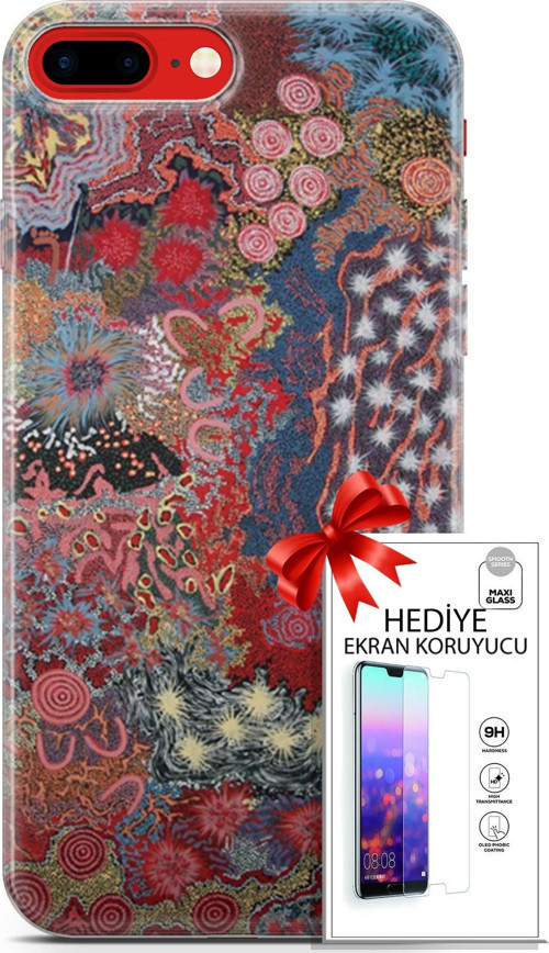 Apple İphone 7 Plus - 8 Plus Kılıf Orijinal Seri Cardano 07 Suluboya Desenli Kılıf + Ön Ekran Koruyucu
