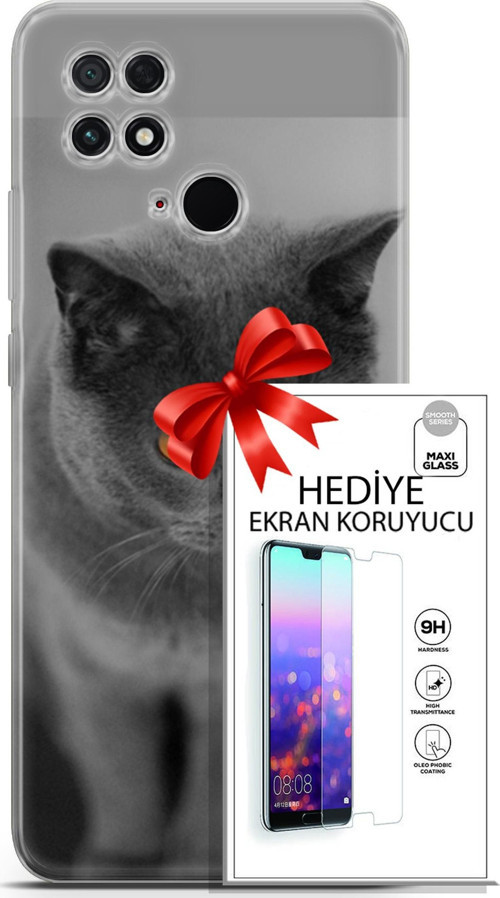Xiaomi Poco C40 Kılıf Orijinal Seri Scotish-British 04 Turuncu Göz Silikon Kılıf + Ekran Koruyucu Fu
