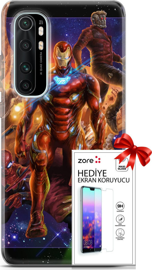 Xiaomi Mi Note 10 Lite Kılıf Orijinal Seri Supers 28 Avengers Endgame İz Bırakmayan Kılıf + Ön Ekran Koruyucu