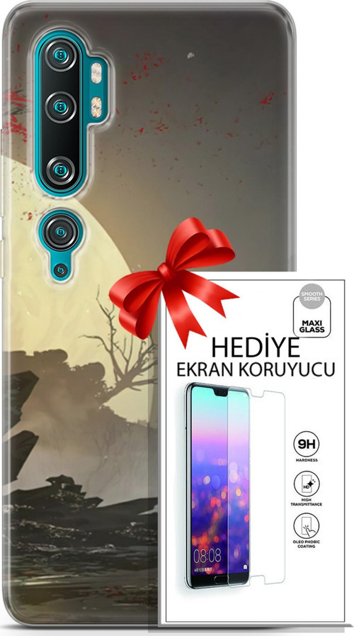 Xiaomi Mi Note 10 Kılıf Orijinal Seri Fantasy 29 Anime Savaşçı Leke Tutmaz Kapak + Ekran Koruyucu