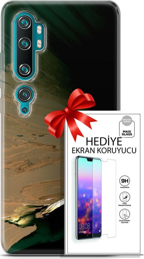 Xiaomi Mi Note 10 Kılıf Orijinal Seri Nature 02 Yeşil Sarı Kapak Ve Ekran Koruyucu