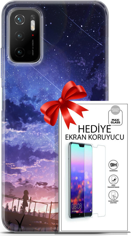Xiaomi Poco M3 Pro 5G Kılıf Orijinal Seri Fantasy 09 Kayan Yıldızlar Uv Kılıf Ve Ekran Koruyucu