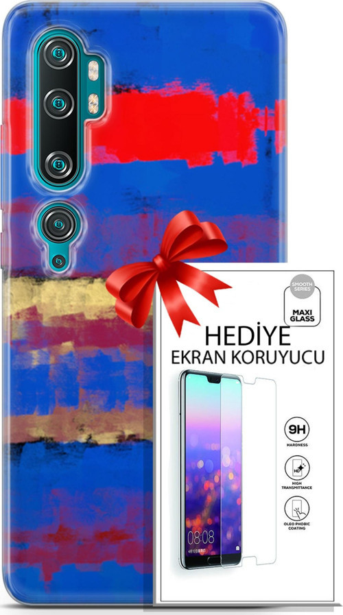 Xiaomi Mi Note 10 Kılıf Orijinal Seri Nature 09 Turuncu Mavi Uv Kılıf Ve Ekran Koruyucu