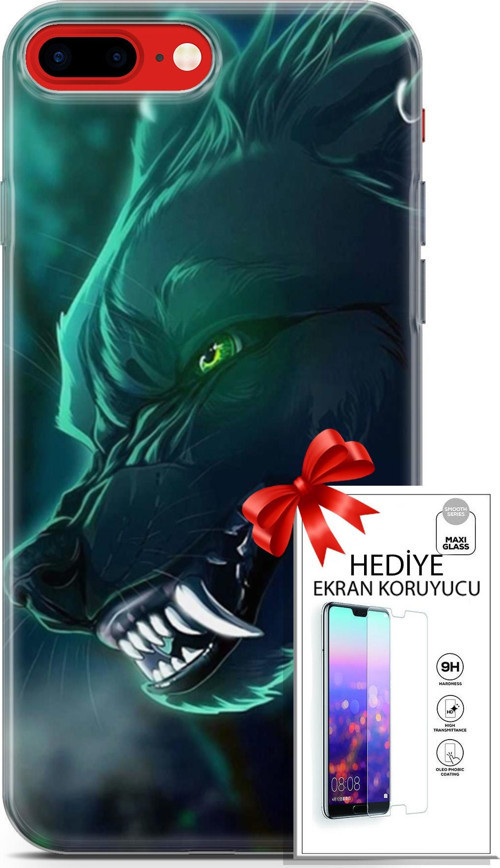 Apple İphone 7 Plus - 8 Plus Kılıf Orijinal Seri Cardano 17 Vahşi Kurt Yumuşak Kılıf + Ekran Koruyucu