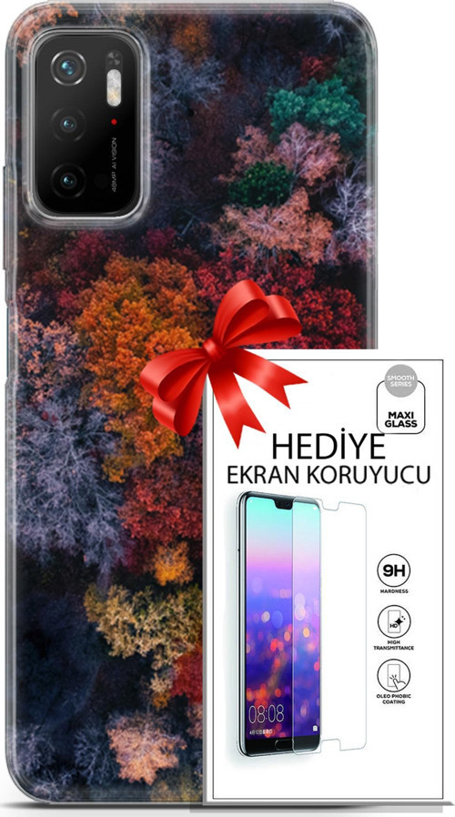 Xiaomi Poco M3 Pro 5G Kılıf Orijinal Seri Fantasy 16 Renkli Ağaçlar Hediyelik Kılıf Ve Ekran Koruyucu