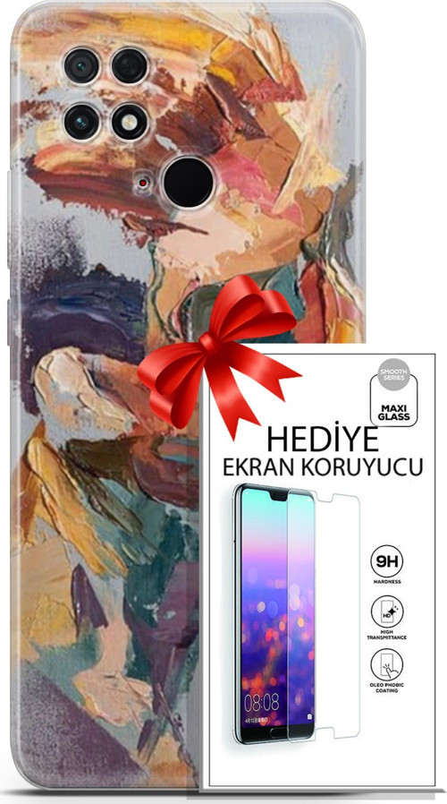 Xiaomi Poco C40 Kılıf Orijinal Seri Soul 04 Soyut Silikon Kılıf + Ekran Koruyucu Full Korumaketi