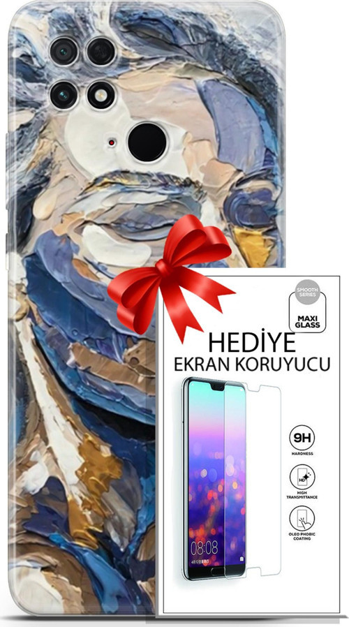 Xiaomi Poco C40 Kılıf Orijinal Seri Soul 06 Mavi Yüz Koruyucu Kapak Ekran Koruyucu