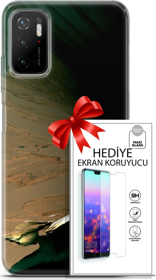 Xiaomi Poco M3 Pro 5G Kılıf Orijinal Seri Nature 02 Yeşil Sarı Kapak Ve Ekran Koruyucu