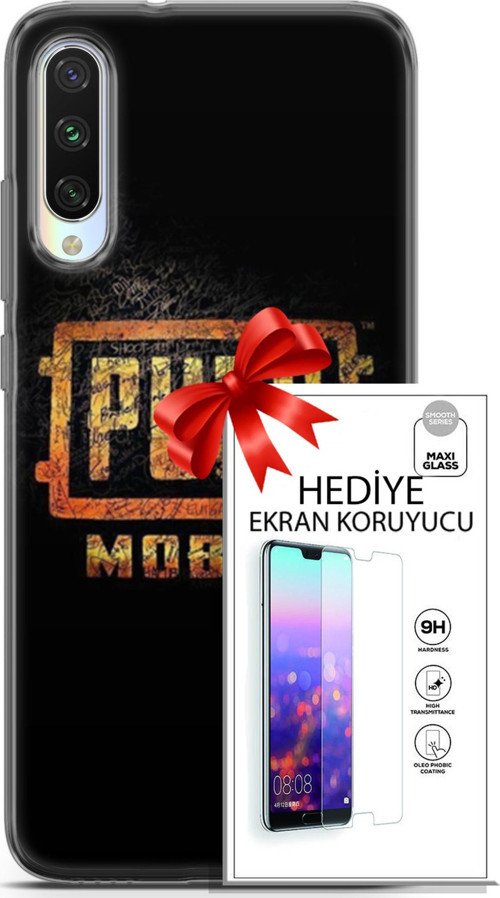 Xiaomi Mi A3 Kılıf Orijinal Seri Pubg 14 Logo Cover Kılıf + Ön Ekran Koruyucu