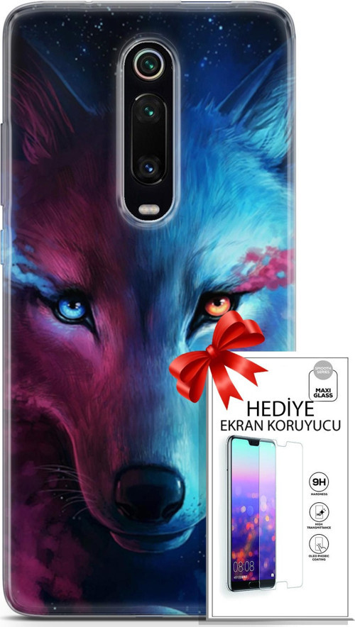 Xiaomi Mi 9T Pro Kılıf Orijinal Seri Cardano 18 Mavi Turuncu Göz Parlak Kılıf + Ekran Koruyucu Full