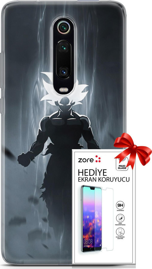 Xiaomi Mi 9T Pro Kılıf Orijinal Seri Supers 27 Dark Goku Lazer Kesim Silikon Ekran Koruyucu