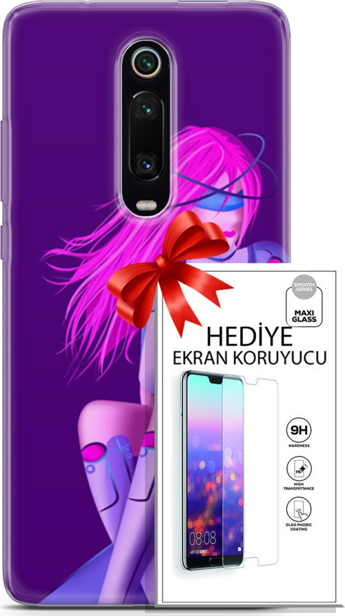 Xiaomi Mi 9T Pro Kılıf Orijinal Seri Cyberpunk 02 Pembe Saçlı Kapak Ve Ekran Koruyucu