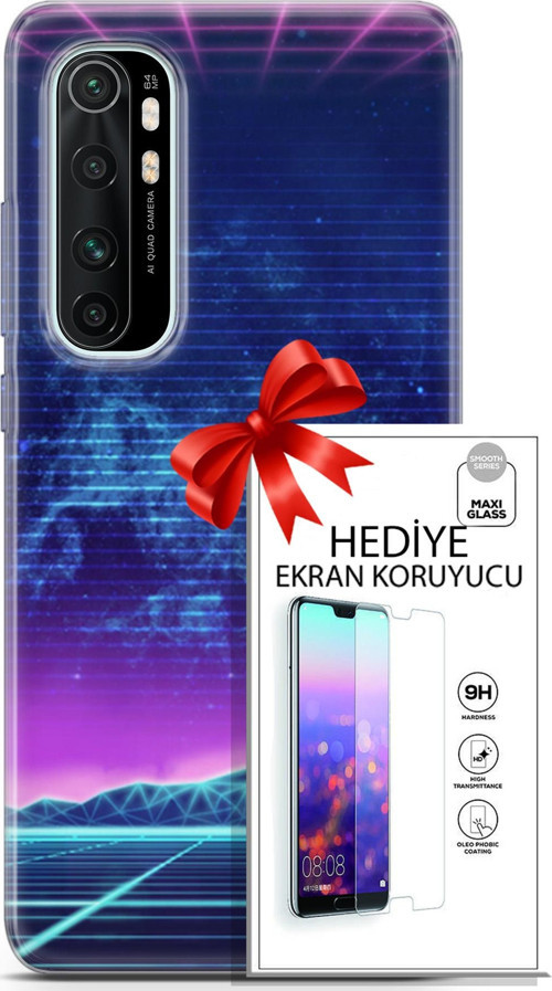 Xiaomi Mi Note 10 Lite Kılıf Orijinal Seri Cyberpunk 30 Neon Game Kenarları Şeffaf Kapak Ve Ekran Koruyucu