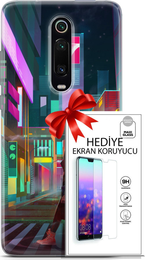 Xiaomi Mi 9T Pro Kılıf Orijinal Seri Cyberpunk 05 Neon City Koruma Kılıfı + Ekran Koruyucu