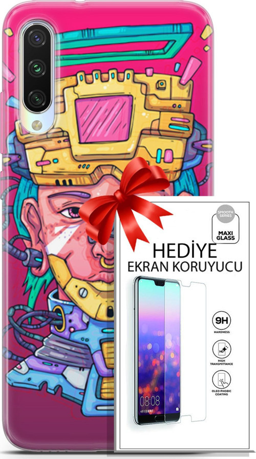 Xiaomi Mi A3 Kılıf Orijinal Seri Punky 02 Robotica Kapak Ve Ekran Koruyucu
