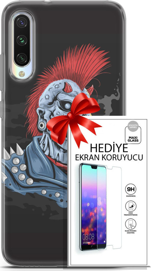 Xiaomi Mi A3 Kılıf Orijinal Seri Punky 04 Punk Skeleton Silikon Kılıf + Ekran Koruyucu Full Koruma