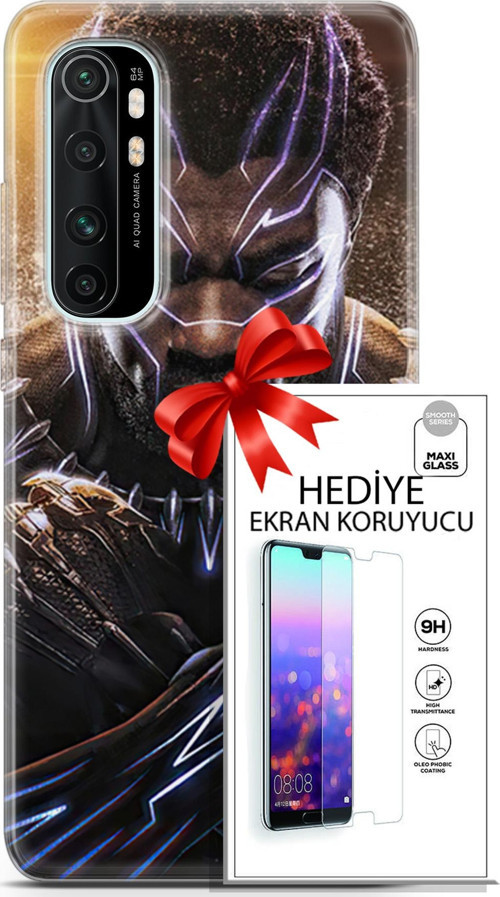 Xiaomi Mi Note 10 Lite Kılıf Orijinal Seri Dc 12 Blak Panther Tasarım Kılıf + Ekran Koruyucu