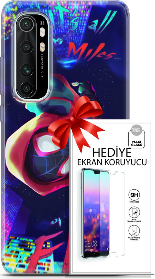 Xiaomi Mi Note 10 Lite Kılıf Orijinal Seri Dc 25 Spider Man Miles Soyulmayan Kılıf + Ekran Koruyucu