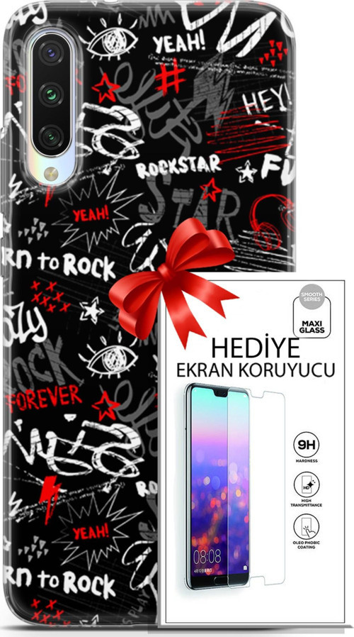 Xiaomi Mi A3 Kılıf Orijinal Seri Punky 25 Yeah Rock Soyulmayan Kılıf + Ekran Koruyucu Full Koruma