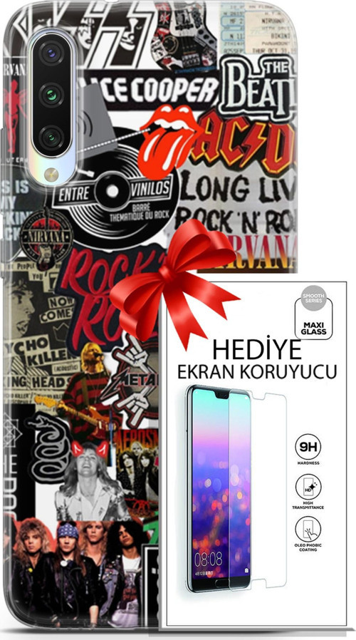 Xiaomi Mi A3 Kılıf Orijinal Seri Punky 30 Rock'N Roll Kenarları Şeffaf Kapak Ve Ekran Koruyucu