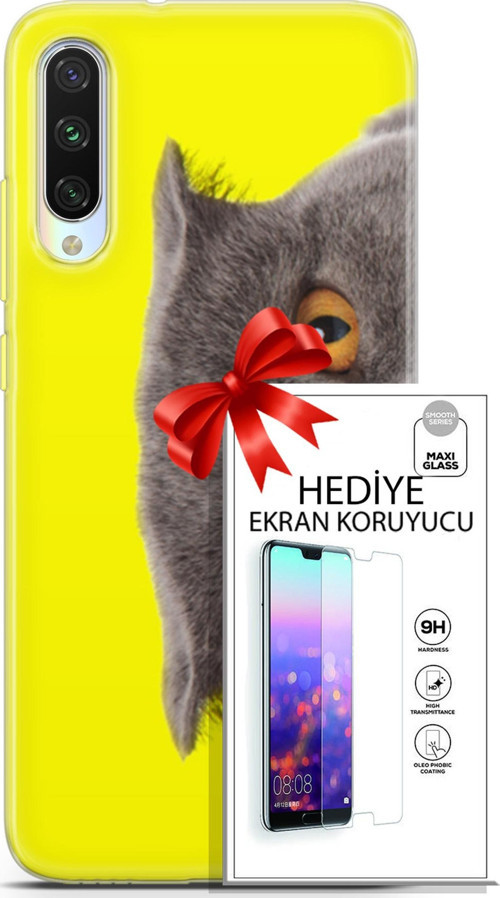 Xiaomi Mi A3 Kılıf Orijinal Seri Scotish-British 01 Scottish Fold Telefon Kılıfı + Ekran Koruyucu