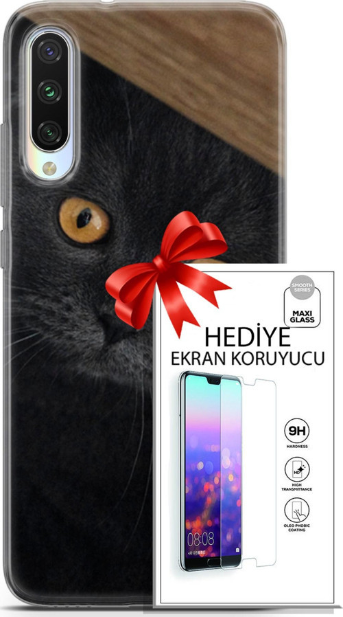 Xiaomi Mi A3 Kılıf Orijinal Seri Scotish-British 03 Sarı Gözler Arka Kapak + Ekran Koruyucu