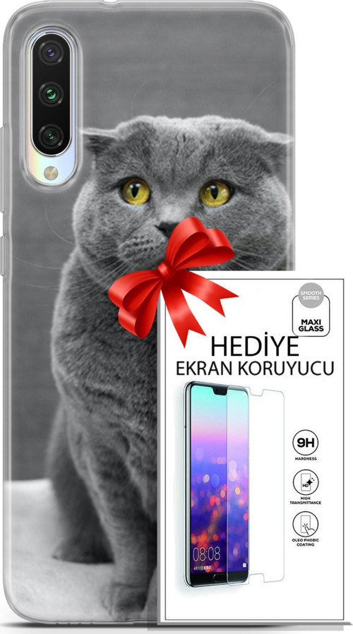 Xiaomi Mi A3 Kılıf Orijinal Seri Scotish-British 17 Scottish Duman Gri Yumuşak Kılıf + Ekran Koruyucu