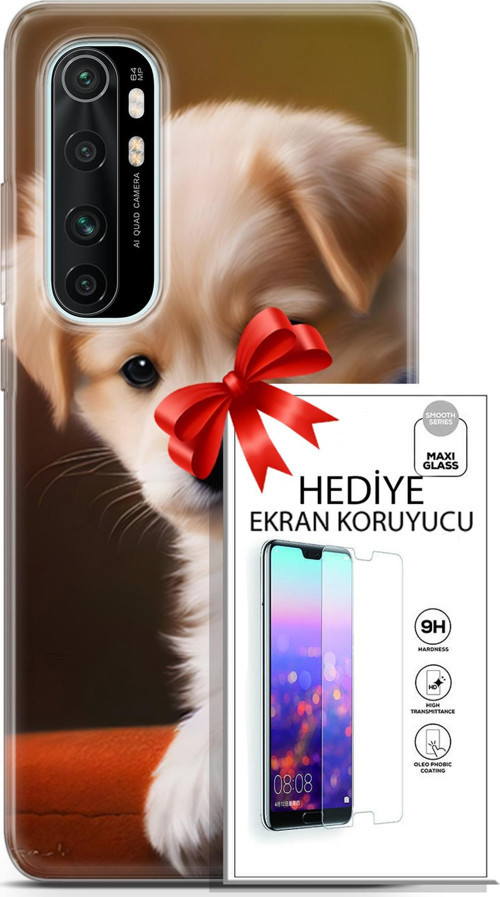 Xiaomi Mi Note 10 Lite Kılıf Orijinal Seri Dogs 15 Kaniş Yavru Kalın Silikon + Ekran Koruyucu