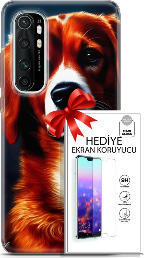 Xiaomi Mi Note 10 Lite Kılıf Orijinal Seri Dogs 21 Spaniel Darbe Önleyici Kapak + Ön Ekran Koruyucu