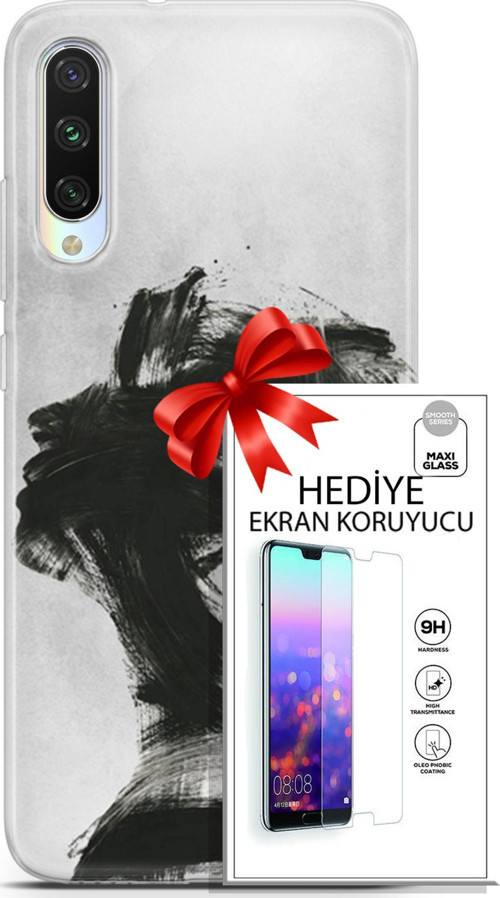 Xiaomi Mi A3 Kılıf Orijinal Seri Soul 05 Karakalem Koruma Kılıfı + Ekran Koruyucu