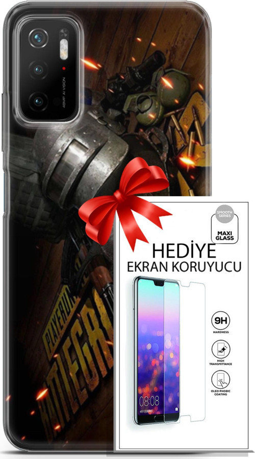 Xiaomi Poco M3 Pro 5G Kılıf Orijinal Seri Pubg 18 Tabela Parlak Kılıf + Ekran Koruyucu Full Koruma