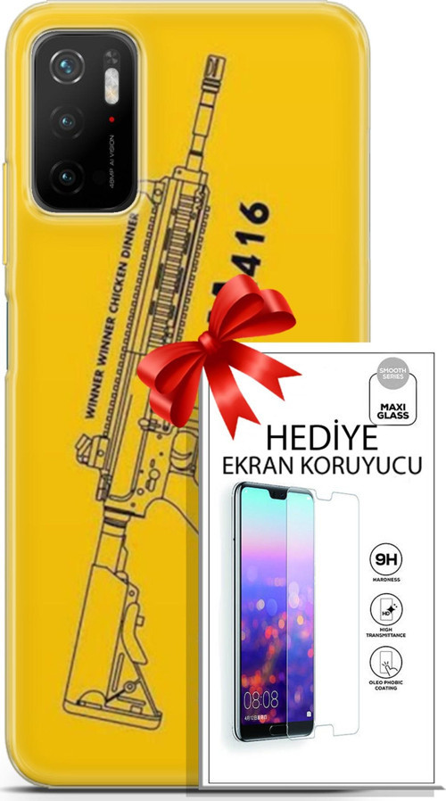 Xiaomi Poco M3 Pro 5G Kılıf Orijinal Seri Pubg 28 M416 İz Bırakmayan Kılıf + Ön Ekran Koruyucu