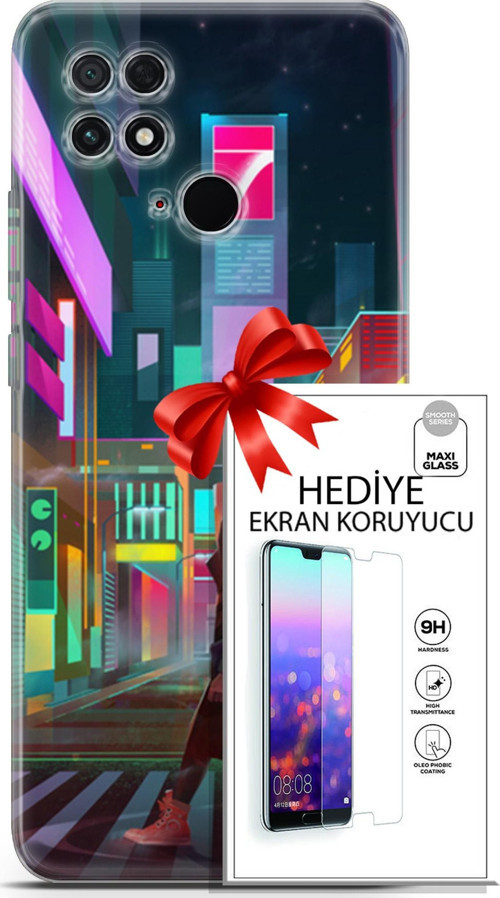 Xiaomi Poco C40 Kılıf Orijinal Seri Cyberpunk 05 Neon City Koruma Kılıfı + Ekran Koruyucu
