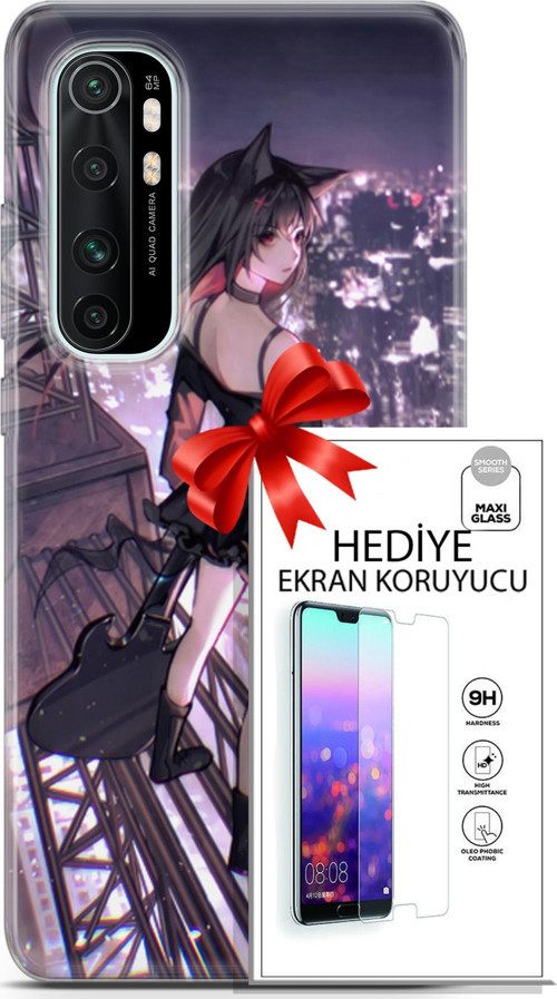 Xiaomi Mi Note 10 Lite Kılıf Orijinal Seri Fantasy 20 Anime Çatıda Renkli Kılıf Ekran Koruyucu