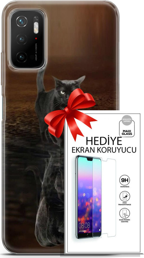 Xiaomi Poco M3 Pro 5G Kılıf Orijinal Seri Scotish-British 16 Siyah Rus Kedisi Hediyelik Kılıf Ve Ekran Koruyucu
