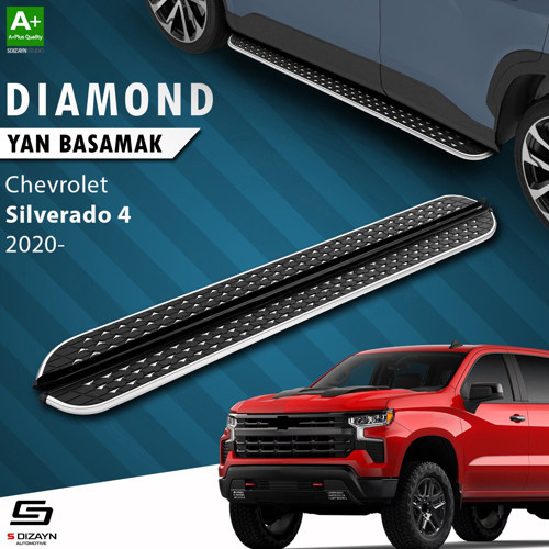 S-Dizayn Chevrolet Silverado 4 Uzun Şase Diamond Krom Yan Basamak 253 Cm 2020 Üzeri A+ Kalite