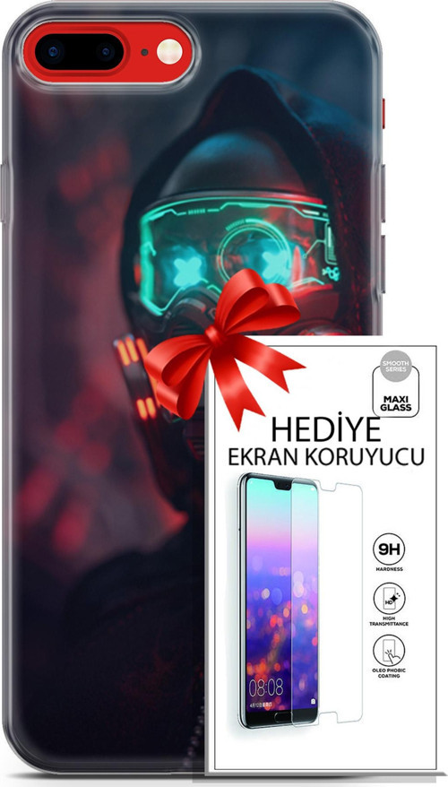 Apple İphone 7 Plus - 8 Plus Kılıf Orijinal Seri Cyberpunk 03 Vr Maske Arka Kapak + Ekran Koruyucu