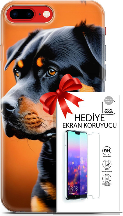 Apple İphone 7 Plus - 8 Plus Kılıf Orijinal Seri Dogs 23 Rottweiler Telefon Kabı Ve Ekran Koruyucu