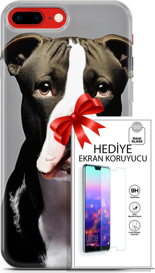 Apple İphone 7 Plus - 8 Plus Kılıf Orijinal Seri Dogs 24 American Pitbull Darbe Emici Kılıf + Ekran Koruyucu