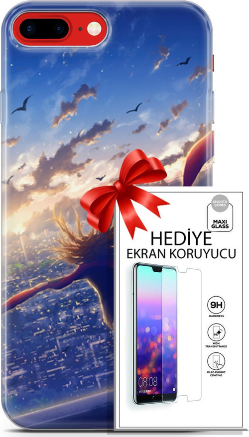 Apple İphone 7 Plus - 8 Plus Kılıf Orijinal Seri Fantasy 03 Kuşlar Kız Arka Kapak + Ekran Koruyucu