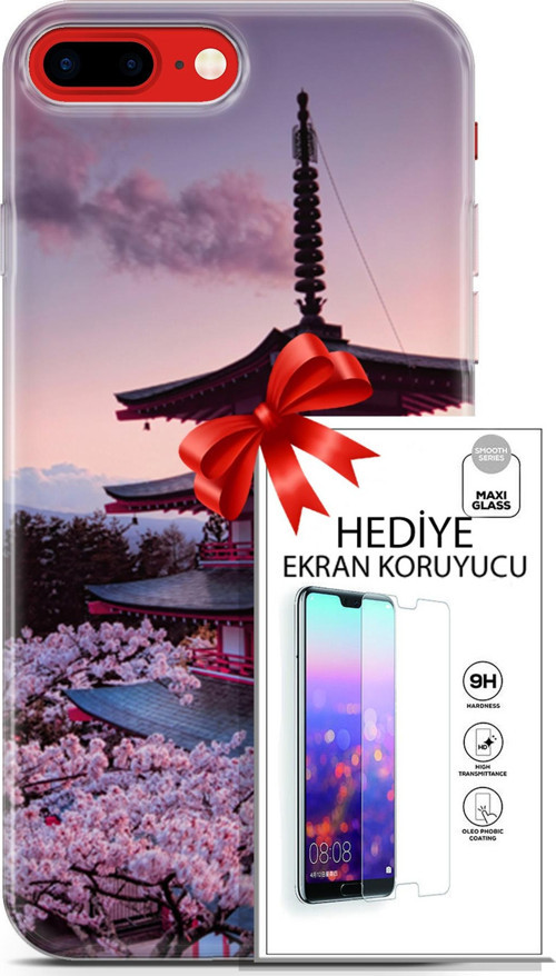 Apple İphone 7 Plus - 8 Plus Kılıf Orijinal Seri Fantasy 04 Arakurayama Sengen Silikon Kılıf + Ekran Koruyucu
