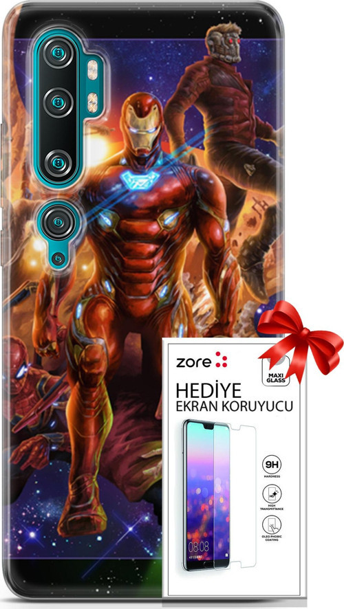 Xiaomi Mi Note 10 Kılıf Orijinal Seri Supers 28 Avengers Endgame İz Bırakmayan Kılıf + Ön Ekran Koruyucu