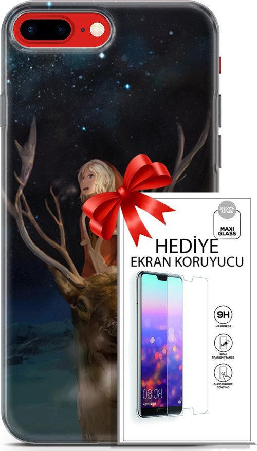 Apple İphone 7 Plus - 8 Plus Kılıf Orijinal Seri Fantasy 18 Geyik Kız Parlak Kılıf + Ekran Koruyucu