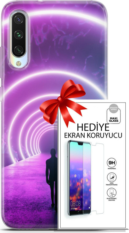 Xiaomi Mi A3 Kılıf Orijinal Seri Cyberpunk 26 Daire Neon Soft Kapak + Ekran Koruyucu