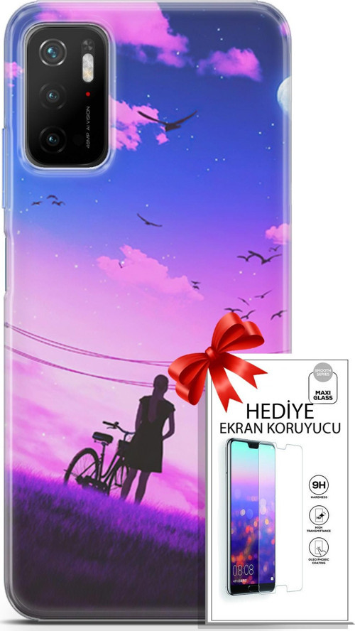 Xiaomi Poco M3 Pro 5G Kılıf Orijinal Seri Algorand 28 Bisikletli Kız İz Bırakmayan Kılıf + Ön Ekran Koruyucu