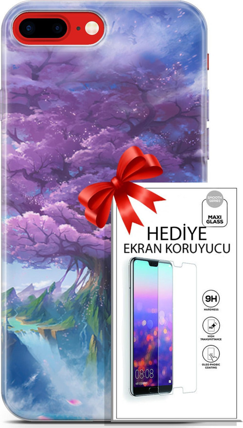 Apple İphone 7 Plus - 8 Plus Kılıf Orijinal Seri Fantasy 27 Bahar Ağaç Lazer Kesim Silikon Ekran Koruyucu