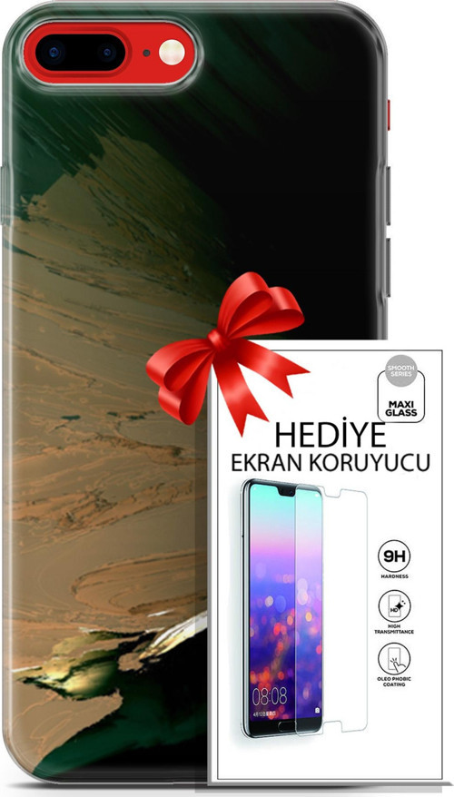 Apple İphone 7 Plus - 8 Plus Kılıf Orijinal Seri Nature 02 Yeşil Sarı Kapak Ve Ekran Koruyucu