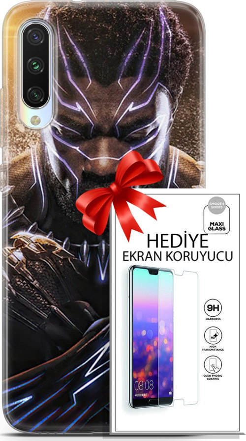 Xiaomi Mi A3 Kılıf Orijinal Seri Dc 12 Blak Panther Tasarım Kılıf + Ekran Koruyucu